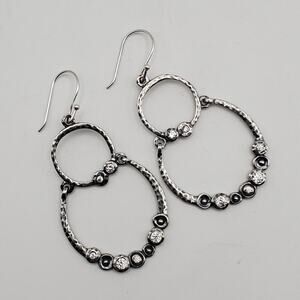 Grace and Heart Sterling Silver CZ Hammered Double Loop Dangle Earrings